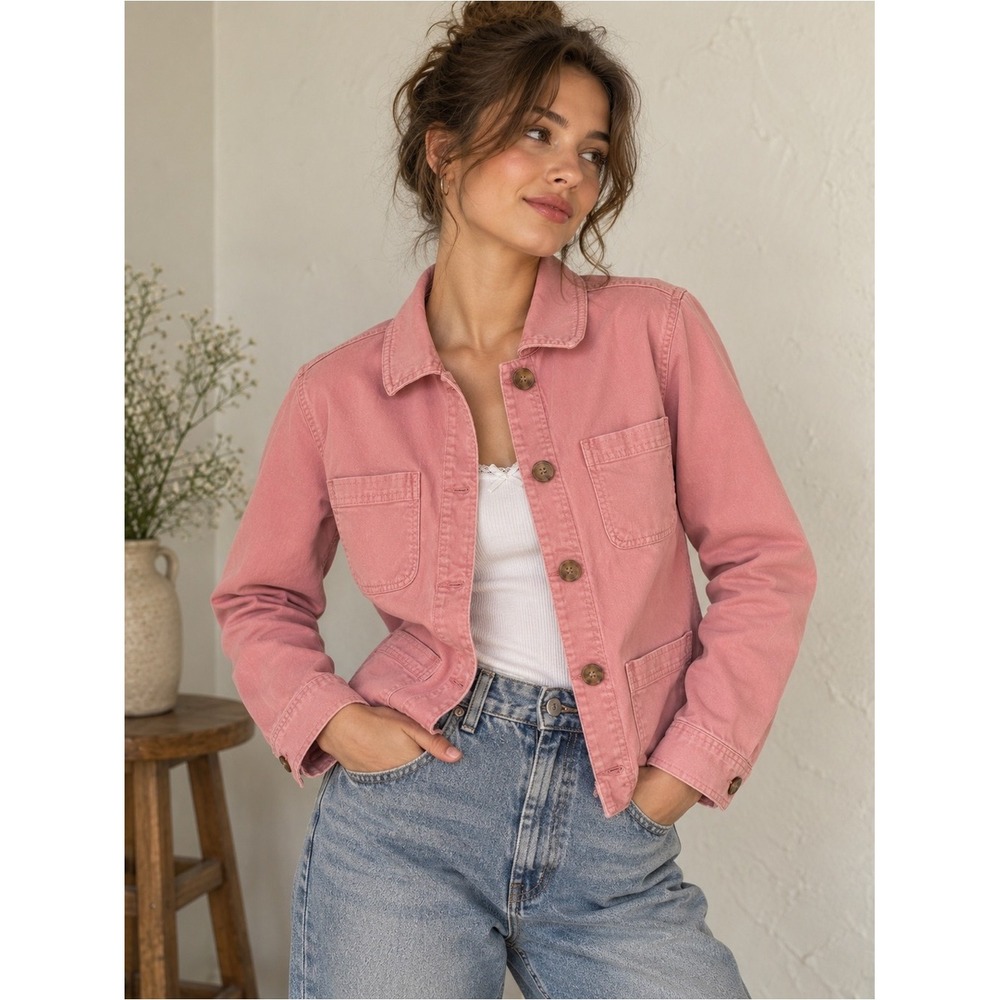 Talbots Pink Cotton Chore Jacket Blazer Utility Workwear Preppy Coastal Size M